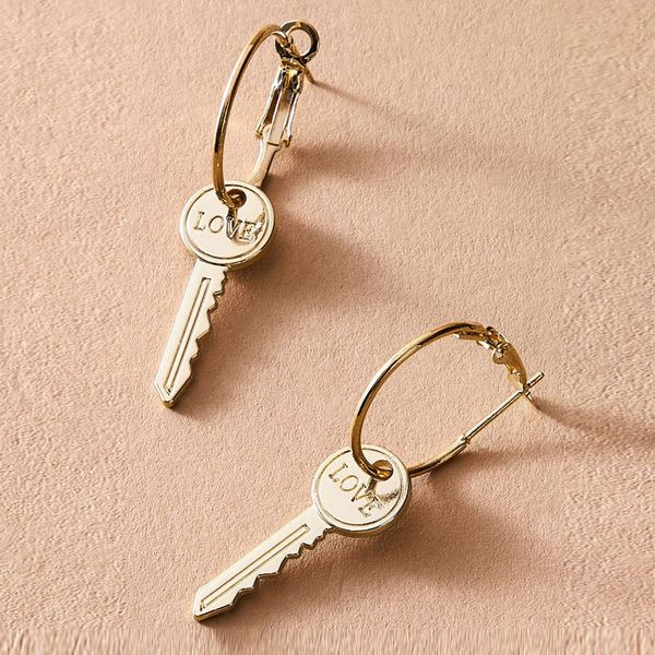 

charms earrings key ear jewelry creative english letter love simple, Golden