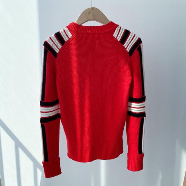 

women's sweaters two colors sweater contrast color stripes embroidery logo long sleeve o-neck slim knit autumn winter, White;black