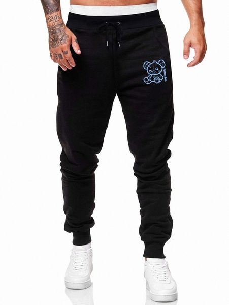

romwe guys letter cartoon bear graphic sweatpants b3js#, Black