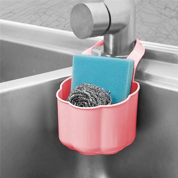 

faucet mounted sponge drain basket kitchen sink brush storage rack plastic holder box gadget & organization