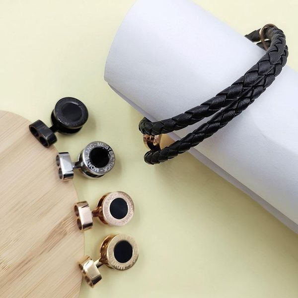 

link, chain 2021 selling brand jewelry stainless steel men bracelet magnetic clasp leather bangles, Black