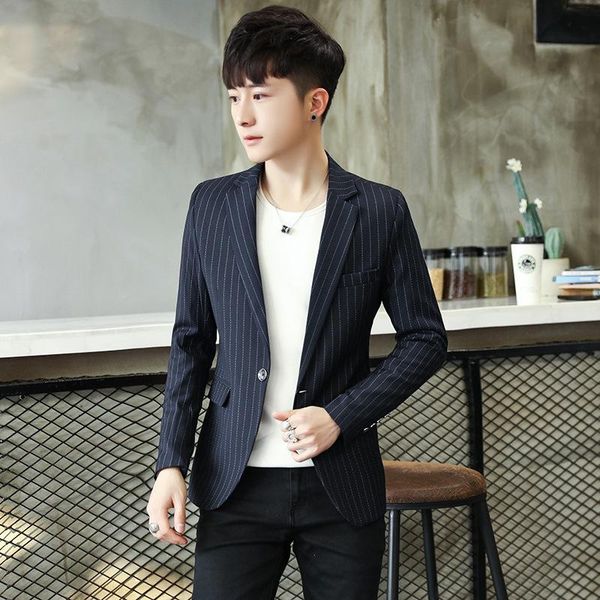 

men's suits & blazers men fashion stripes casual single button clothing long sleeves black grey red blazer, White;black