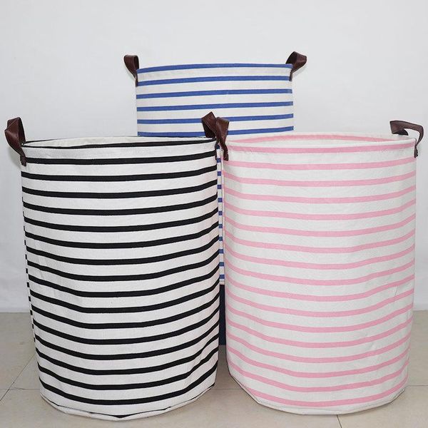 

storage baskets modern simple stripe waterproof moisture-proof folding dirty clothes basket book toys cloth art water bucket