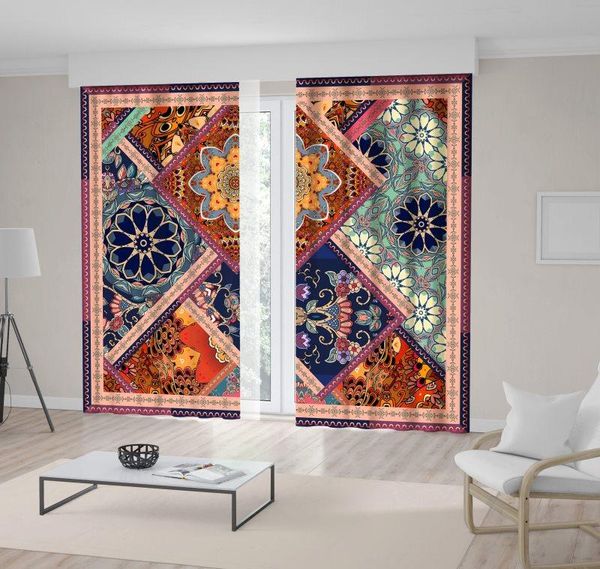 

curtain & drapes patchwork pattern with flowers mandalas and ornamental frame vintage decorative art blue yellow green
