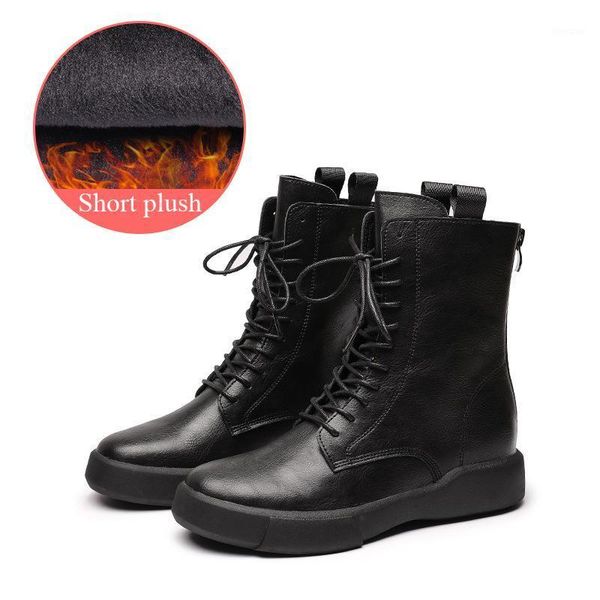 

boots oein women 2021 autumn and winter flat retro ankle plus velvet warm breathable mesh platform1, Black