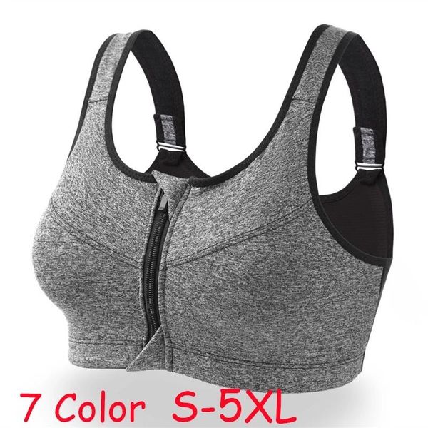 

women zipper push up sports bras vest underwear breathable gym fitness workout bra shockproof running sport s-5xl yoga outfit