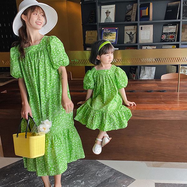 

look mother daughter loose dress clothes summer matching outfits clothes dress, Blue