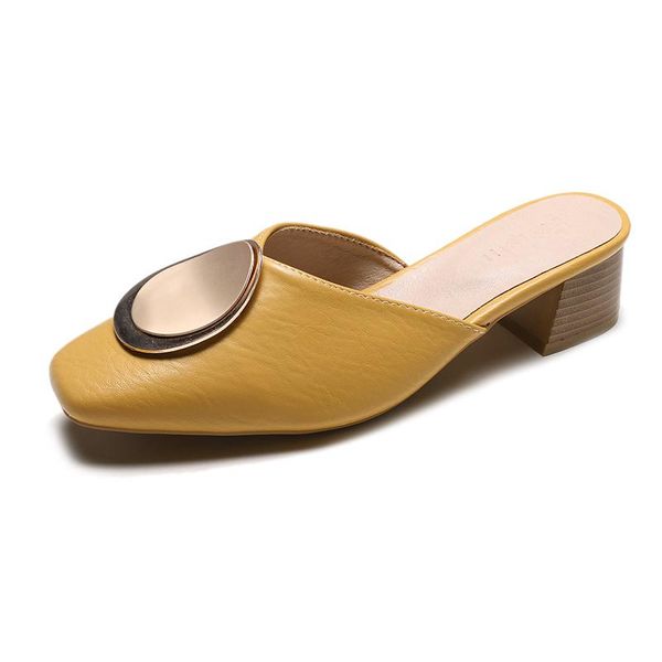 

slippers med heels half women elegant piel mules mujer femme talons pu leather shoes party pantuflas slip ons office lady pumps, Black