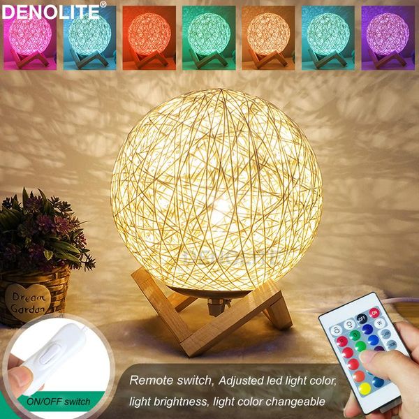 

table lamps denolite creative rattan usb led desk lamp round bedside light dream sleep night small decoration