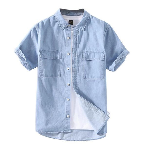 

men's casual shirts japanese style classic retro denim short-sleeved shirt loose cotton summer thin 2021 male high-end brand, White;black