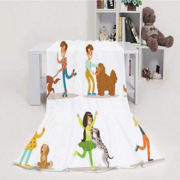 

Cute Boys and Girls Playing with Their Dogs SetIllustration - Germany,Soft Luxuries Throw Blanket Microfiber Soft Throw Adult