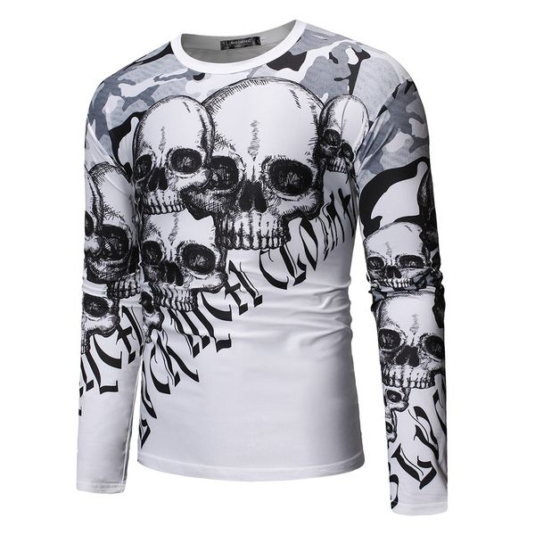 

eu size new men's fashion skull print long sleeve t-shirt, White;black