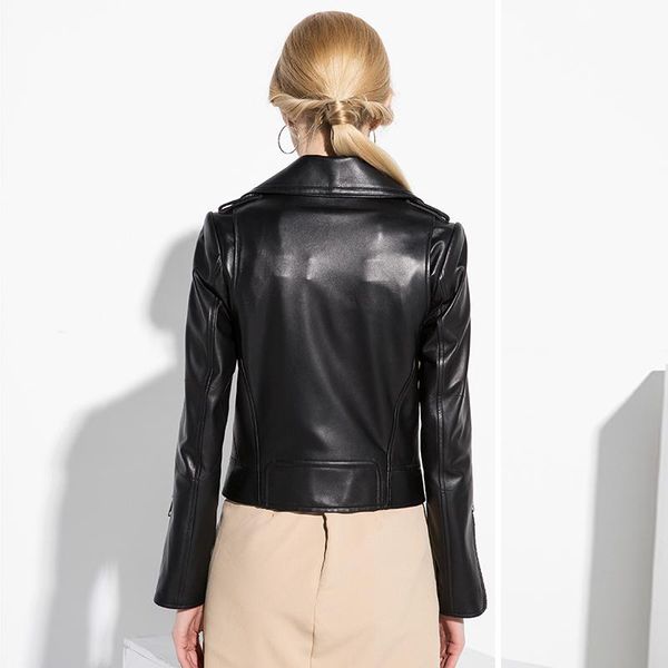 

women's leather & faux genuine jacket women real sheepskin black soft slim fit punk female coat spring autumn 17067