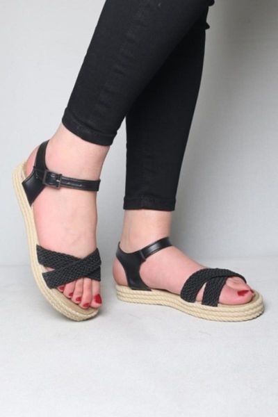 

sandals wrist arched cross braided, Black