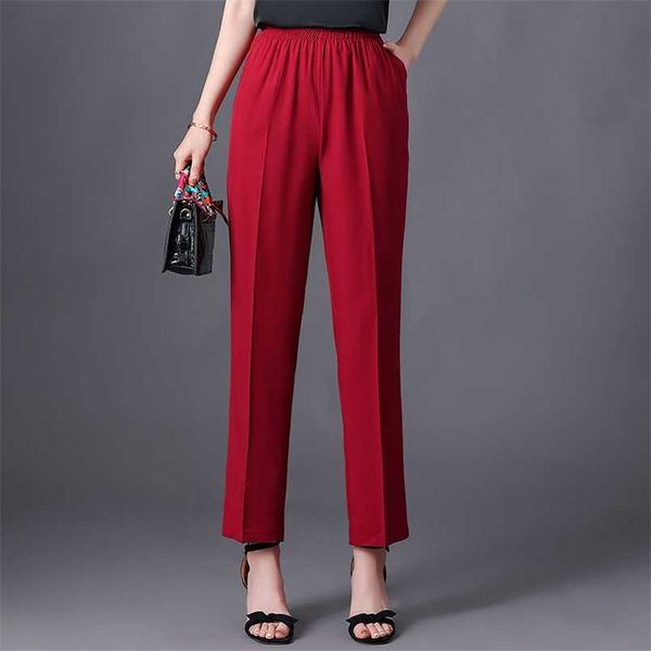 

women casual harajuku pencil pants summer elasticity trousers solid elastic waist ankle length pants 211105, Black;white