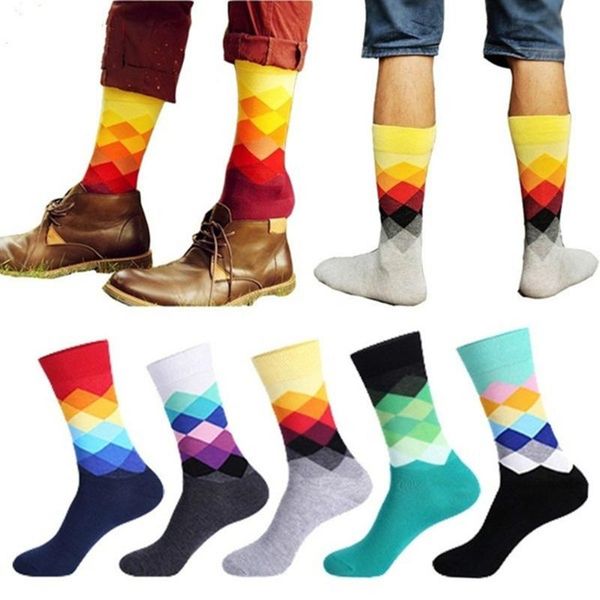 

color diamond men's cotton tube socks interesting gradient plaid, Black