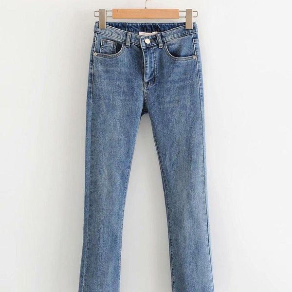 

women's jeans fashion women hy63-8664 european and american bell, Blue