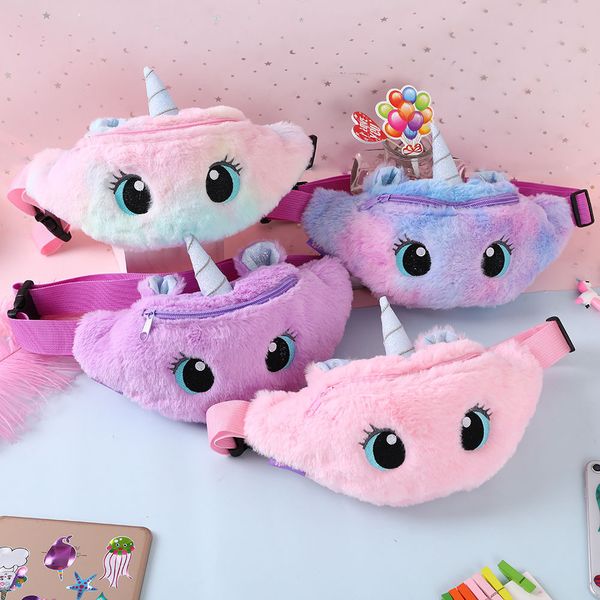 

cute unicorn children's fanny pack girls waist bag plush toys belt gradient color chest-bag cartoon coin purse travel chest bags