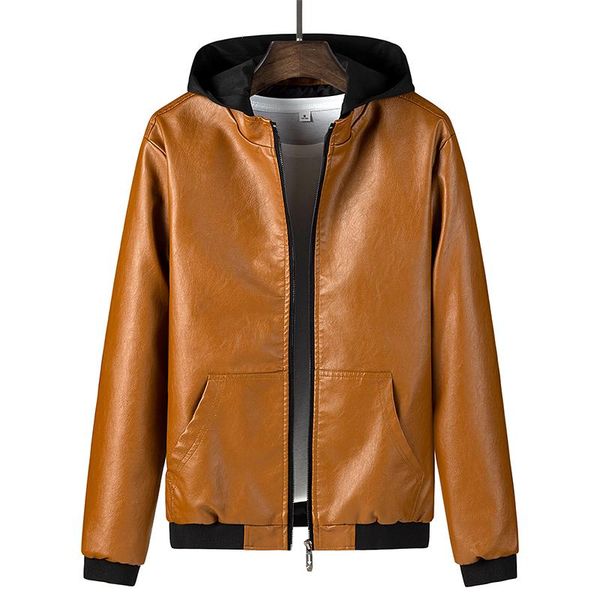 

men's leather & faux autumn and winter motorcycle coat with hoody brown genuine jacket mens blazer real 1920, Black