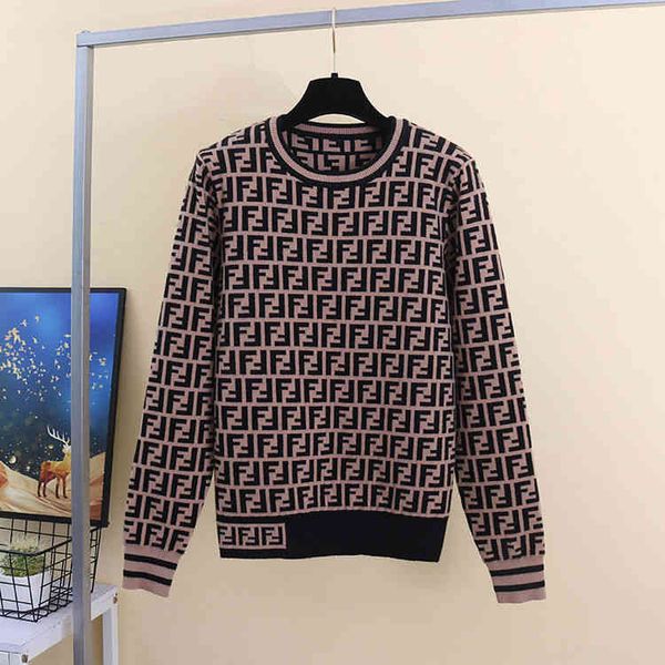 

autumn and winter new retro double letter khaki thickened sweater round neck pullover knitted top, Black;brown