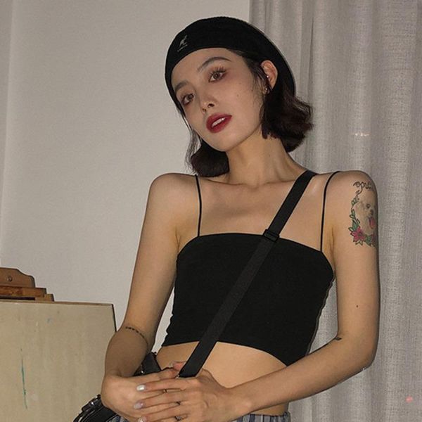 

women's tanks & camis family short vest 2021 summer style outside and inside with elegant exposed navel small suspender top, White