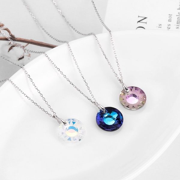 

swarovski crystal element sun pendant 925 sterling silver necklace women's simple sterling silver jewelry, Black