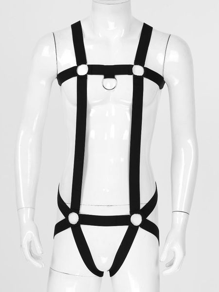 

bras sets men o ring elastic strap lingerie nightwear body shoulder chest harness belt crotchless bodysuit club performance costume, Red;black
