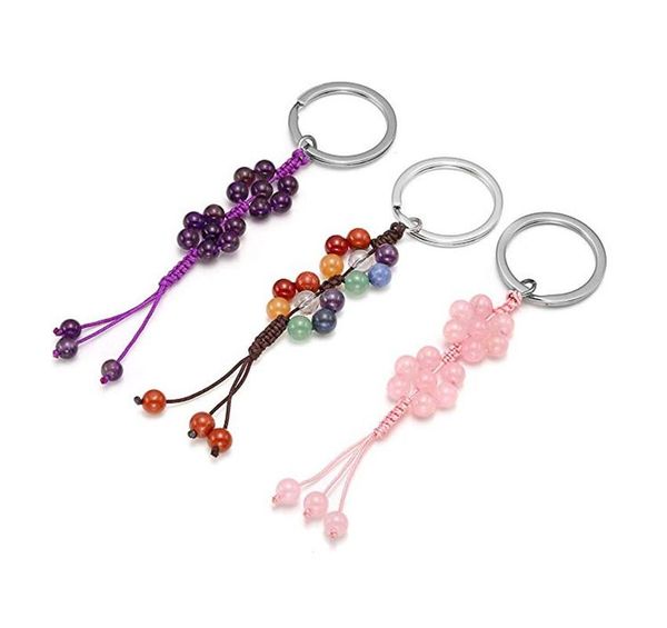 

keychains fyjs unique silver plated circle handmade weave colorful beads flower amethysts stone key chain rose pink quartz jewelry