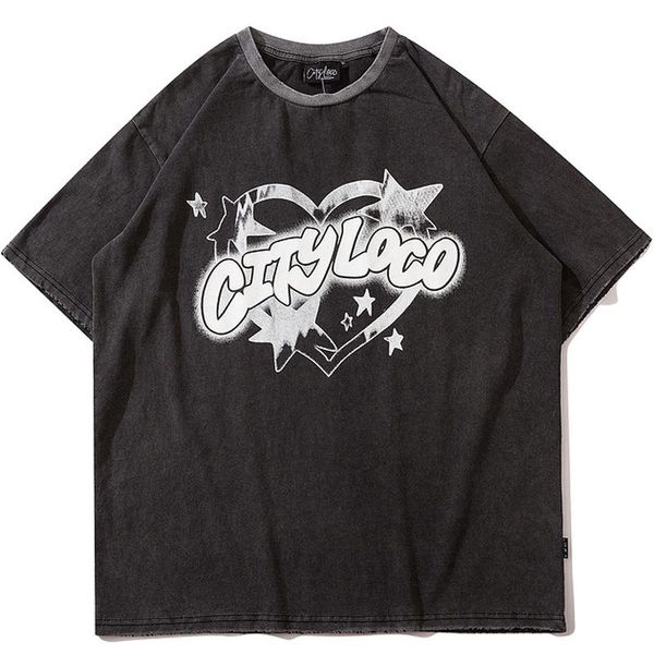 

men's t-shirts washed t shirts mens letter printed shirt hiphop short sleeve 2021 summer o-neck oversize 100% cotton white top, White;black