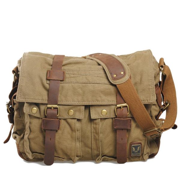

wear resistant canvas bag with crazy horse leather retro postman casual single shoulder messenger computer schoolbag briefcases