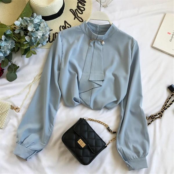 

women's blouses & shirts sanishroly 2021 spring autumn women white blouse solid casual loose chiffon female long sleeve office se473