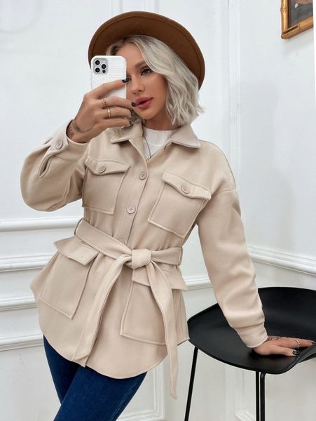 

flap pocket single breasted belted drop shoulder overcoat 78sw#, Black