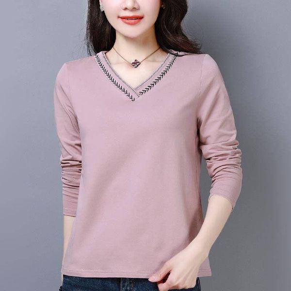 

tee femme long sleeve women t shirt v neck solid oversized casual, White