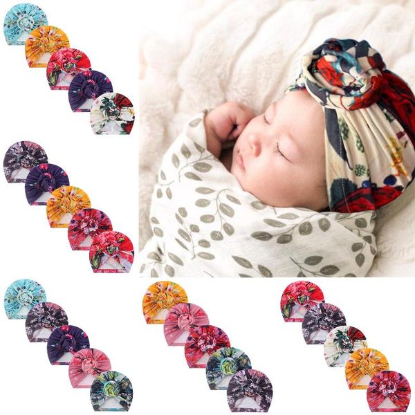 

caps & hats 5pc toddler kids girls baby turban knotted bow hat cap floral watermelon headband cotton hair band headwear 2021, Yellow