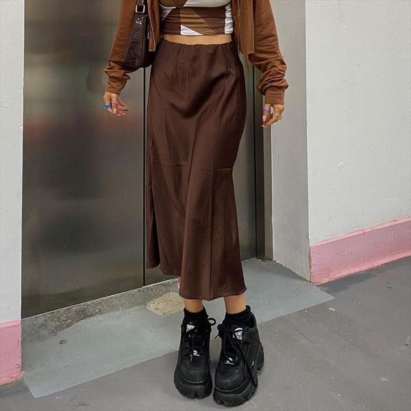 

y2k vintage a line 90s women skirts korean style fashion printed wonen high waist wrap midi skirt bodycon e girl, Black
