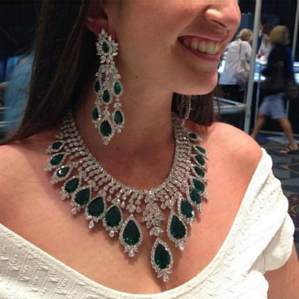 

earrings & necklace godki green cz luxury african jewelry sets for women wedding party zircon crystal dubai bridal set gift, Silver
