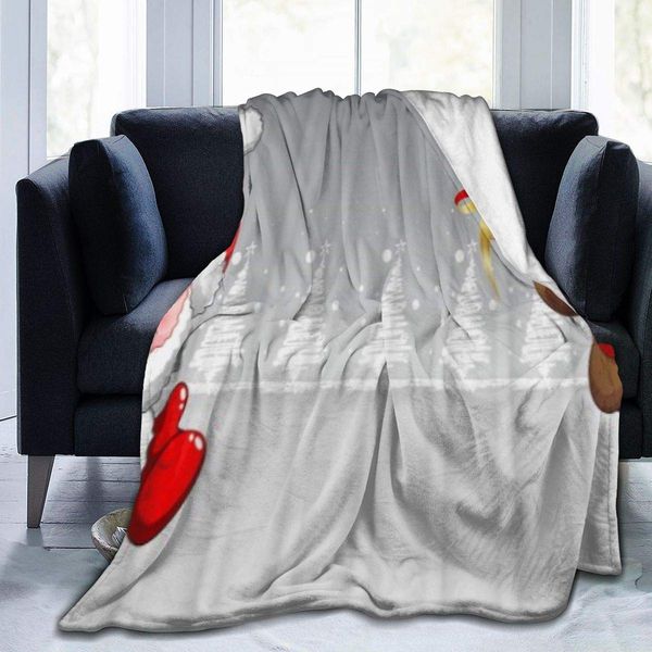 

Throw Blanket for Kids Teens Adults Warm Red Hat Santa Claus Brown Elk Animation Water White Christmas Tree Stripe All Season