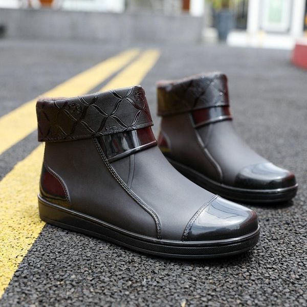 

boots swyivy men's water shoes with warm fur sock rainboots 2021 male ankle waterproof rain, Black