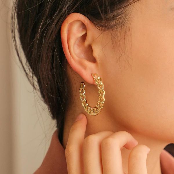 

hoop & huggie neulry metal chain curb link yellow gold earrings vintage style for women, Golden;silver