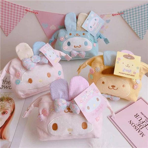 

fashion my melody cinnamoroll pompompurin kuromi cartoon plush girls kids small canvas cosmetic bags cases for gifts