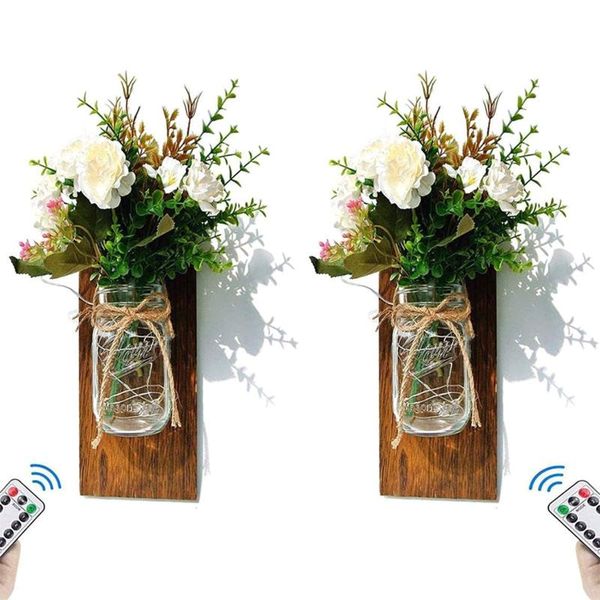 

wall lamp rustic led sconces handmade white yellow peony lights art remote control