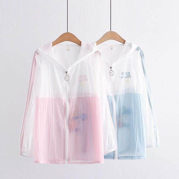 

women's jackets summer sun protection jacket 2021 all-match zipper cute letter printing casual korean loose causal sport clothing, Black;brown