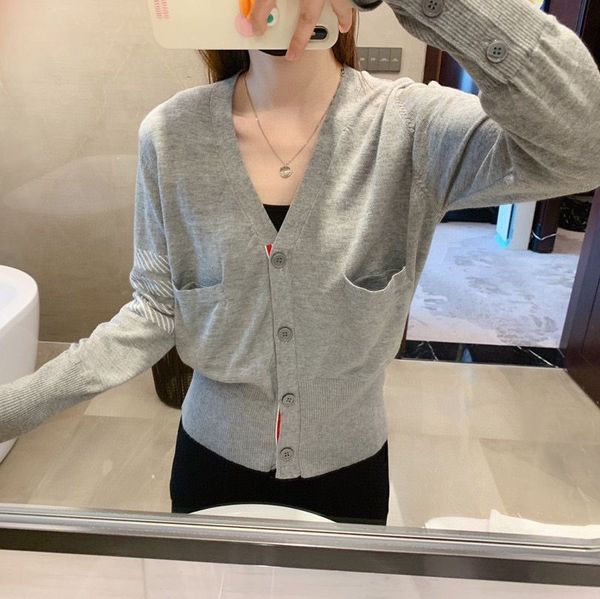 

tb college style four bar little dolphin v-neck color ribbon splicing casual cardigan coat net red, White;black
