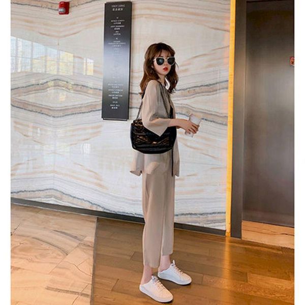 

women's two piece pants plus size womens suits college fashion loose sweet korean professional suit blazer women cropped trousers sets, White