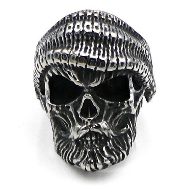 

cluster rings gothic men's ring wearing hat uncle styling pirate skull modeling male, Golden;silver