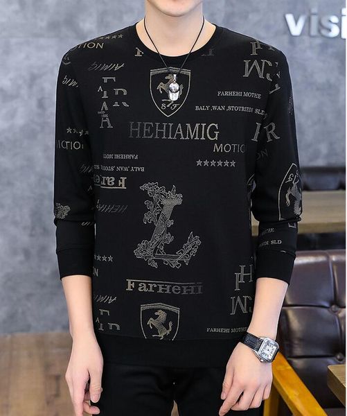 

new brand casual fashion crewneck graphic pullover hoodie men autumn simple sweatshirts men clothing, Black