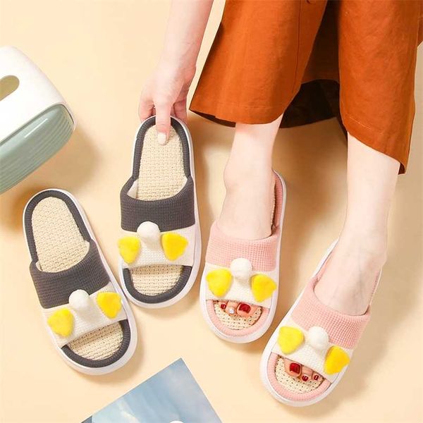 

spring autumn women flax hemp slippers bedroom couples cotton shoes breathable non-slip home ladies funny slides fashion shoes 211110, Black