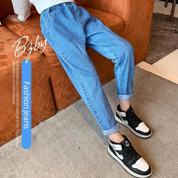 

trousers girls' jeans spring and autumn thin style outer wear children's loose kids pants, Blue