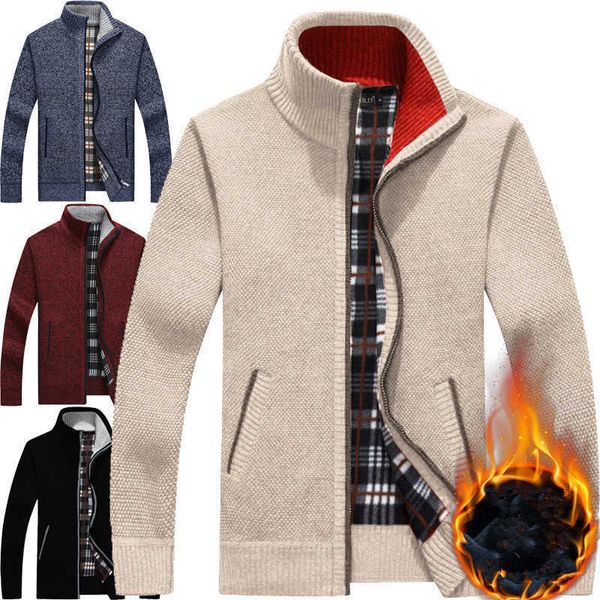 

men's sweaters autumn winter thick warm cashmere zipper fleece jackets sweater casual knitwear cardigan coat sueter masculinop0805, White;black