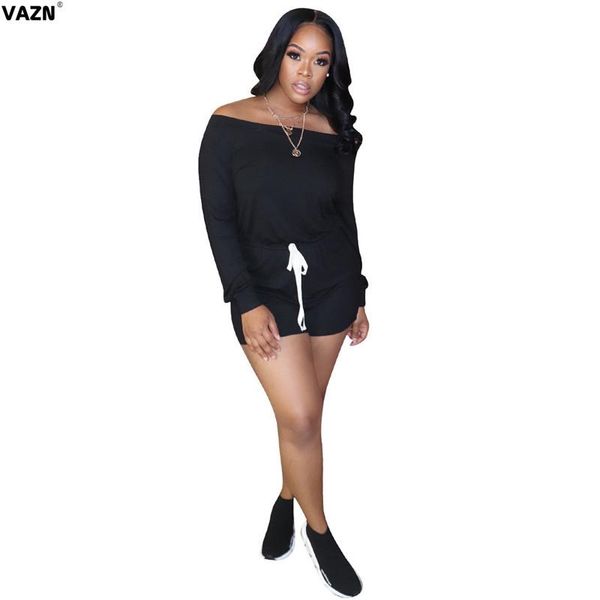 

women's jumpsuits & rompers vazn summer 2021 solid beach wind wear lady women short playsuits long sleeve off shoulder bandage, Black;white